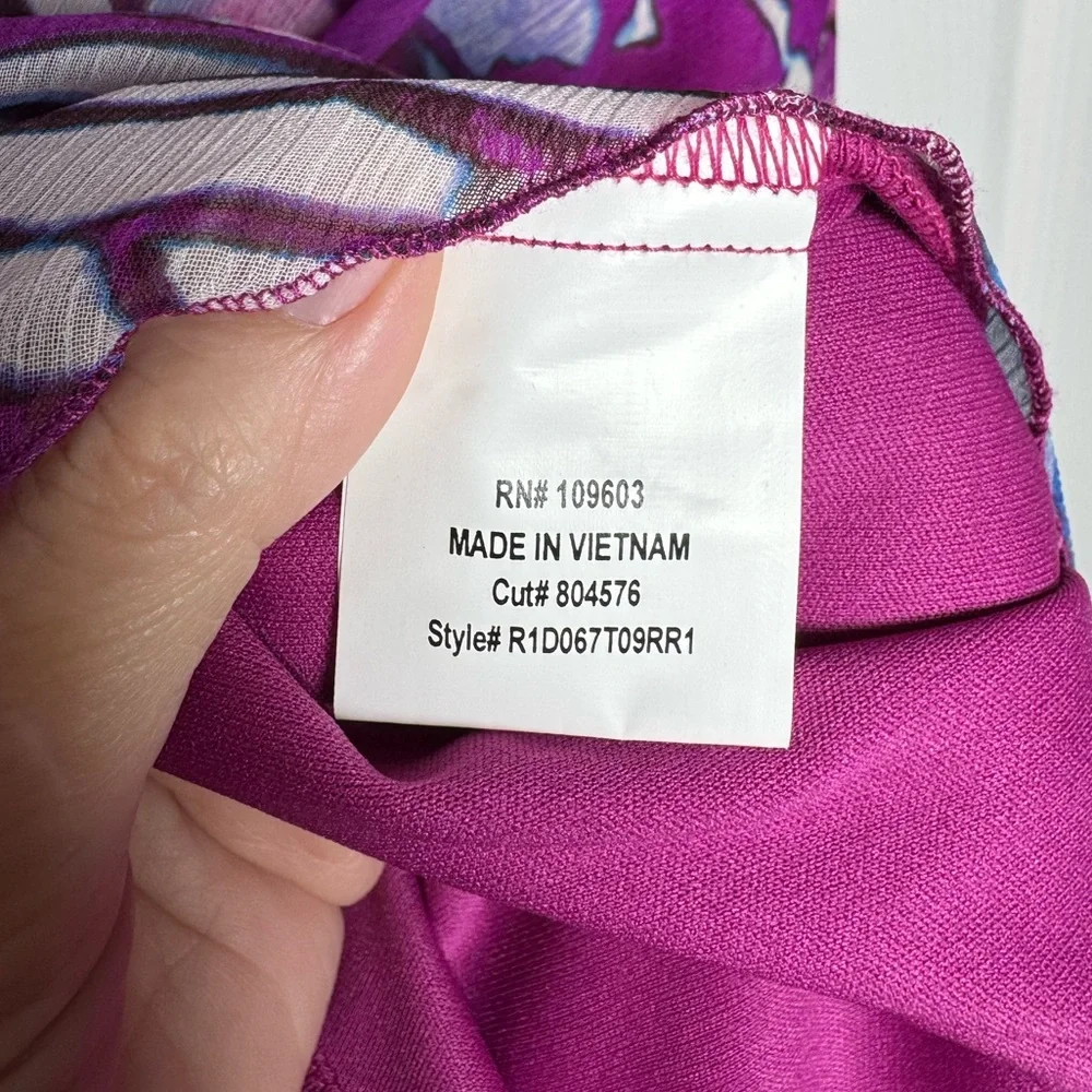 Rabbit Rabbit Rabbit Purple Floral Asymmetrical Dress V-Neck Fit Flare Sz 12 - Picture 13 of 14
